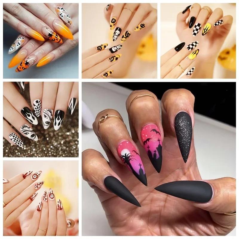 24pcs Mid-length Stiletto False Nail Detachable Halloween Style Nails Wearable Fake Nails Full Cover Nail Tips Stickers Decor B
24pcs Mid-length Stiletto False Nail Detachable Halloween Style Nails Wearable Fake Nails Full Cover Nail Tips Stickers Decor B