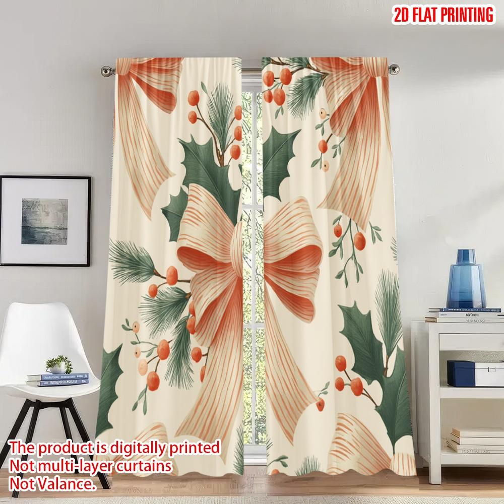 Flat Printing Merry Christmas Trendy Curtains Holly Bow Digital Printed Polyester Drapes Festive Wall Decor Curtain Set Of 2 Made Washable W100*H70(CM)-Grommet top&1PCS
Flat Printing Merry Christmas Trendy Curtains Holly Bow Digital Printed Polyester Drapes Festive Wall Decor Curtain Set Of 2 Made Washable W100*H70(CM)-Grommet top&1PCS