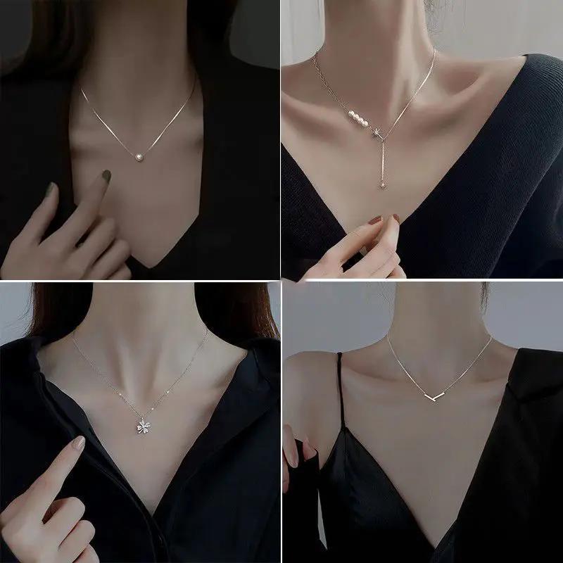 S925 Light Luxury Necklace Collarbone Chain for Women Imitation Pearl Temperament Simple Jewelry Sweater Chain
S925 Light Luxury Necklace Collarbone Chain for Women Imitation Pearl Temperament Simple Jewelry Sweater Chain