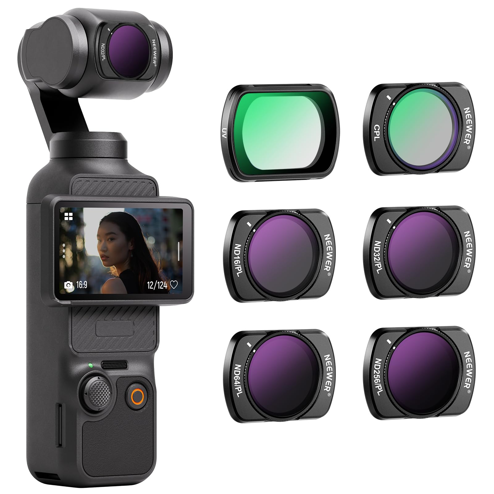 NEEWER Magnetic ND CPL Filter Set Compatible with DJI OSMO Pocket 3 6 Pack UV CPL Filters with HD Optical Frame & ND16/PL ND32/PL ND64/PL ND256/PL
NEEWER Magnetic ND CPL Filter Set Compatible with DJI OSMO Pocket 3 6 Pack UV CPL Filters with HD Optical Frame & ND16/PL ND32/PL ND64/PL ND256/PL