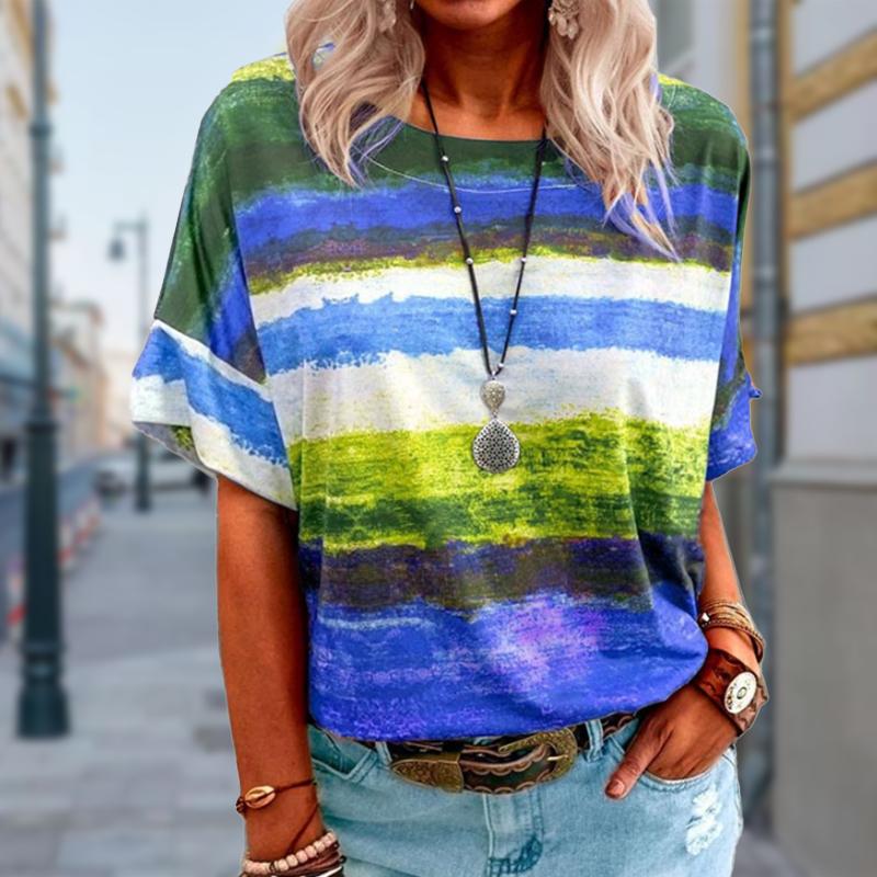 Women Summer T Shirt Trend Stripe Print Retro Fashion Short Sleeve Tees Casual Printed Tops 8XL темно-синього кольору
Women Summer T Shirt Trend Stripe Print Retro Fashion Short Sleeve Tees Casual Printed Tops 8XL темно-синього кольору
