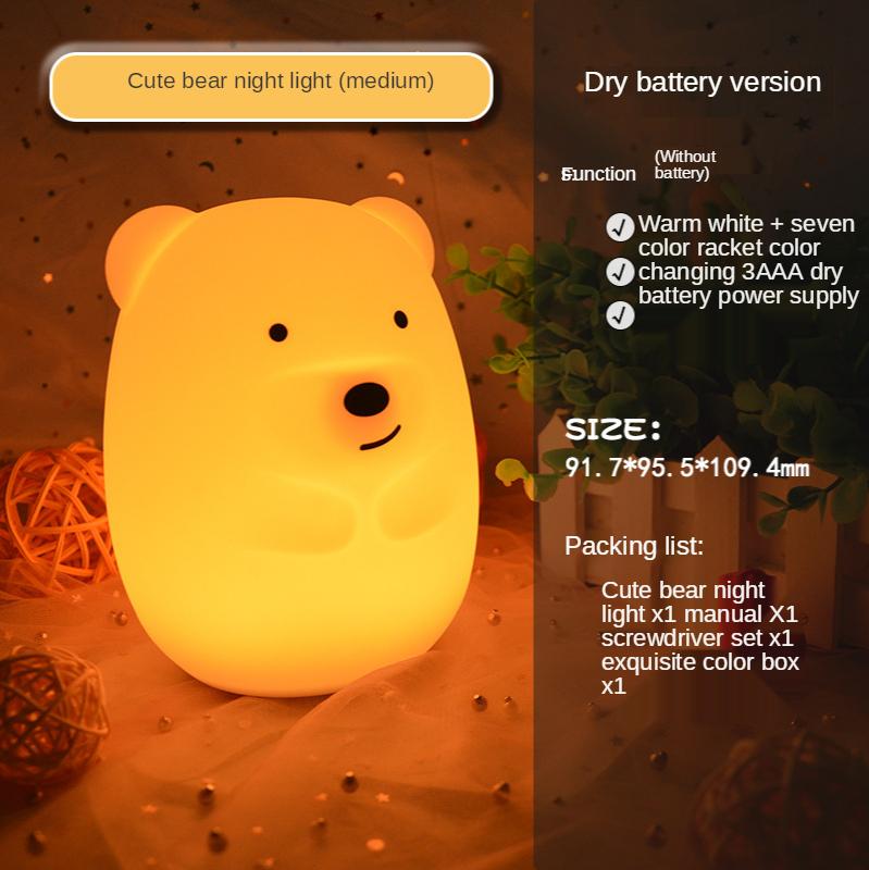 Средний медведь, красочный, меняющий цвет светодиодный светильник, силиконовый ночник, перезаряжаемый через USB, лампа на прикроватной тумбочке, украшение, атмосферное освещение
Средний медведь, красочный, меняющий цвет светодиодный светильник, силиконовый ночник, перезаряжаемый через USB, лампа на прикроватной тумбочке, украшение, атмосферное освещение
