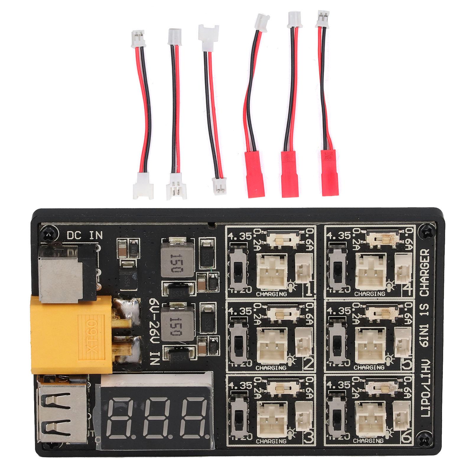 1S Battery Charging Board 6 in 1 High Efficiency Lipo Battery Charger Plate Balance Charging Board
1S Battery Charging Board 6 in 1 High Efficiency Lipo Battery Charger Plate Balance Charging Board