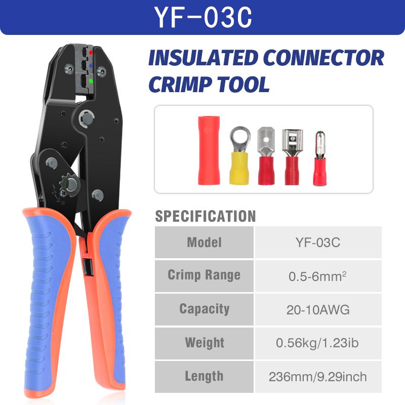 Инструмент для обжима изолированных электрических разъемов — щипцы для проводов с храповым механизмом — инструмент для обжима проводов 22–10 AWG(0,5-6 мм)