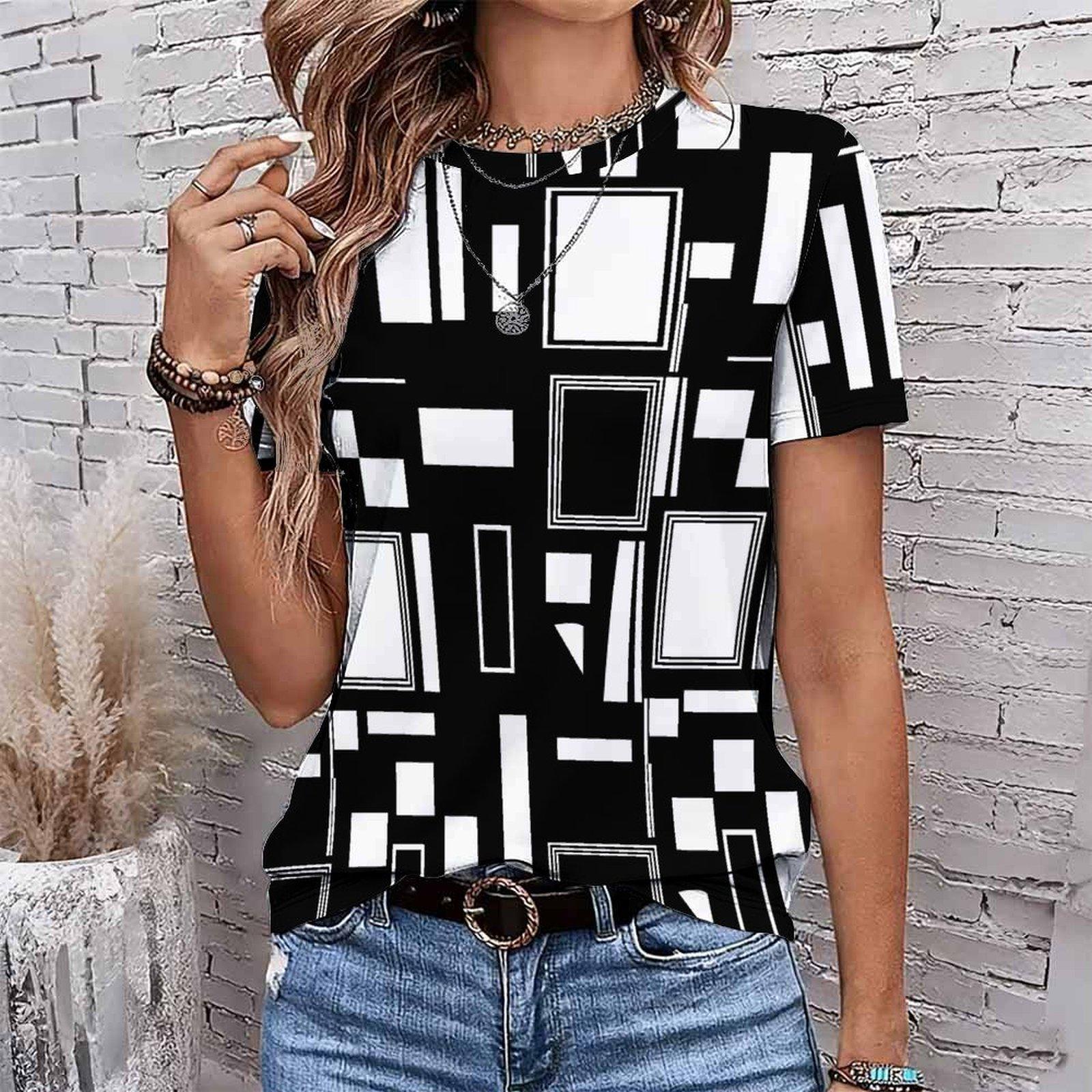 Fashion Women Retro Geometric Lines Patterns Print T Shirt Funny Casual O-neck Short Sleeves T-shirt Summer Female Tee Shirt 8XL чорний
Fashion Women Retro Geometric Lines Patterns Print T Shirt Funny Casual O-neck Short Sleeves T-shirt Summer Female Tee Shirt 8XL чорний