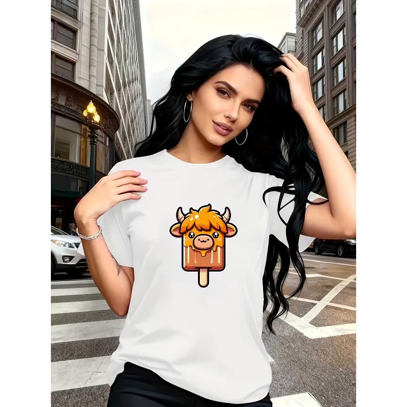 Women s Creative Highland Cow Ice Cream Print T-Shirt Cartoon Caramel Calf Popsicle Design White Loose Short Sleeve Soft Stylish Casual Daily S белый
Women s Creative Highland Cow Ice Cream Print T-Shirt Cartoon Caramel Calf Popsicle Design White Loose Short Sleeve Soft Stylish Casual Daily S белый
