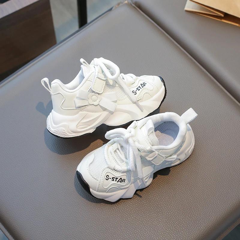 Детская Обувь для Девочек Спортивная Универсальная На шнуровке Сетка Детские Кроссовки для Бега Сочетание Цветов Дышащая Корейский Стиль Лето Весна 26 бежевый