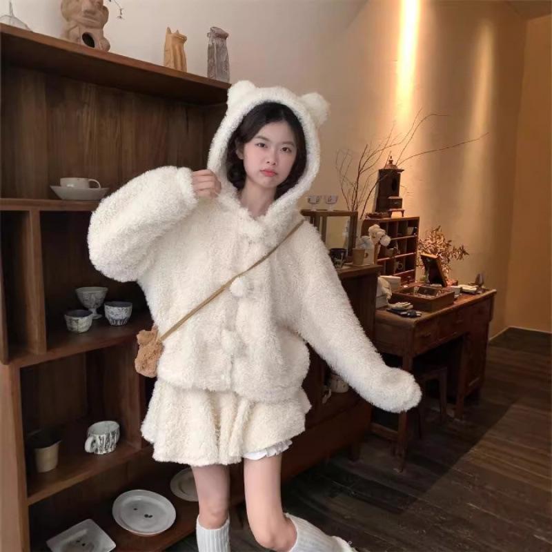 Women s Winter Soft Girl Suit: Plush Bear Ears Hooded Jacket & Slimming Short Skirt S
Women s Winter Soft Girl Suit: Plush Bear Ears Hooded Jacket & Slimming Short Skirt S