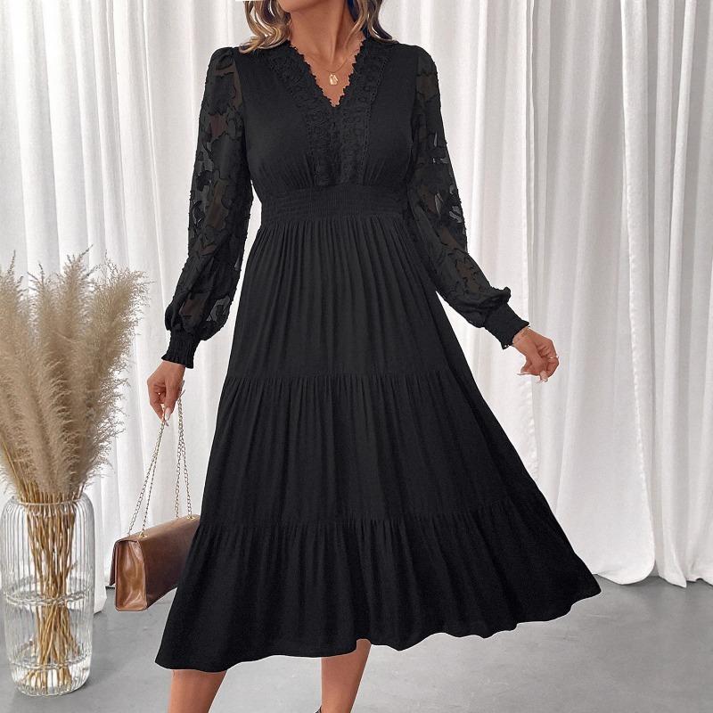 2025 Новое осенне-зимнее элегантное платье с V-образным вырезом и длинными рукавами из кружева XL чёрный
2025 Новое осенне-зимнее элегантное платье с V-образным вырезом и длинными рукавами из кружева XL чёрный