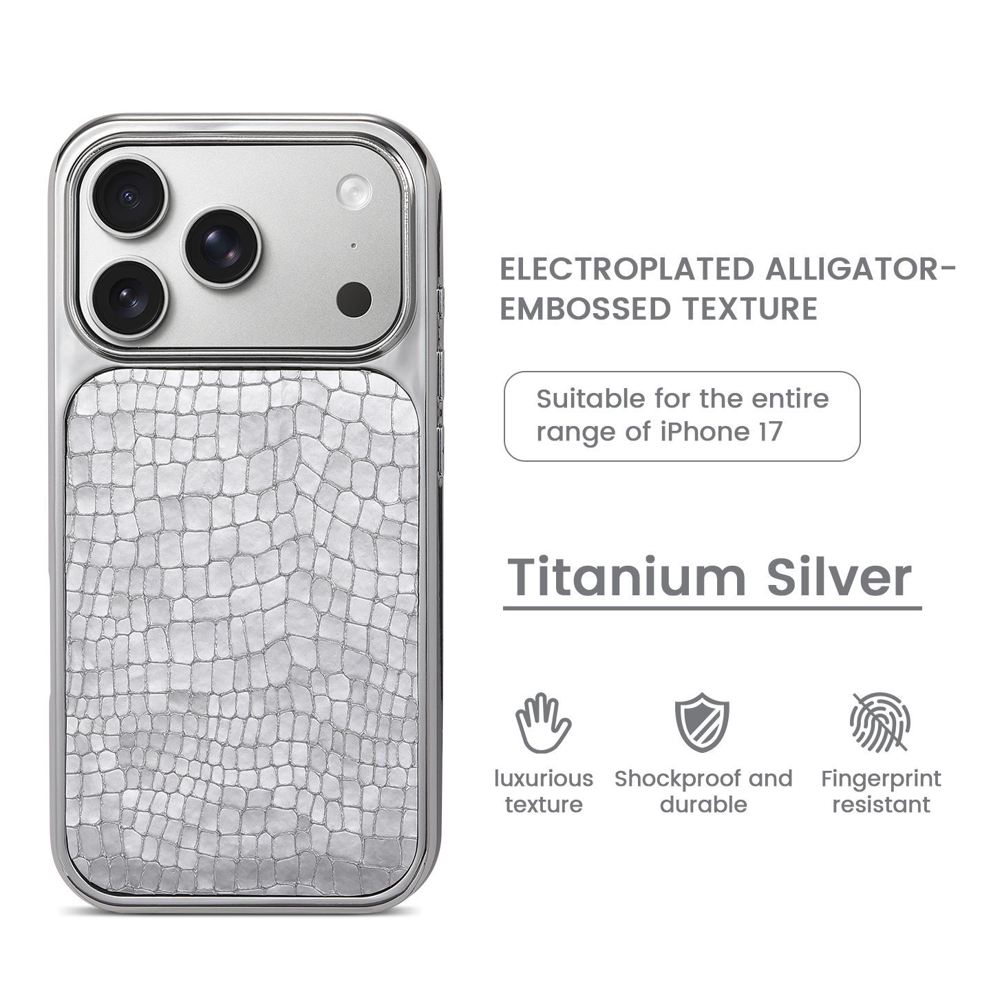 Crocodile Pattern Electroplated Phone Case for iPhone 17 Pro Max, 15, 14, and 13 with Leather Grain Design iPhone 15 Pro Max
Crocodile Pattern Electroplated Phone Case for iPhone 17 Pro Max, 15, 14, and 13 with Leather Grain Design iPhone 15 Pro Max