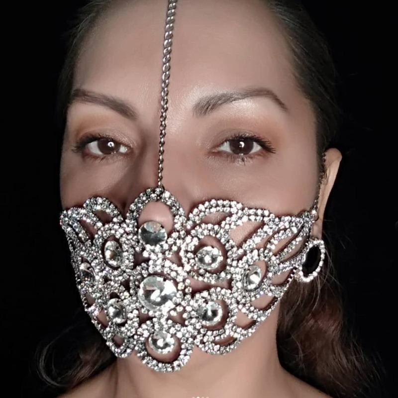 Rhinestone Mask Exaggerated Frigid Wind Mask Dance Performance Accessories silver plated
Rhinestone Mask Exaggerated Frigid Wind Mask Dance Performance Accessories silver plated
