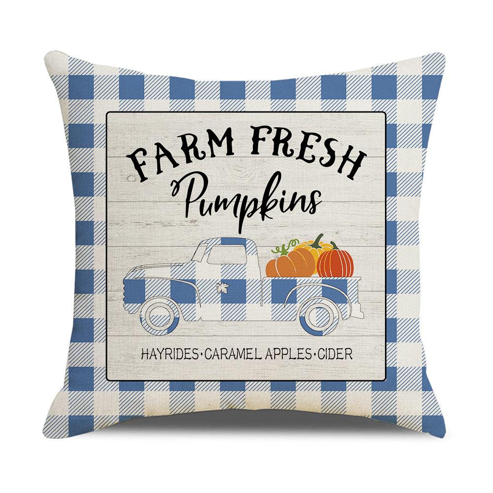 Новая льняная наволочка Синяя клетка Осень Подушка для дивана Подушка Домашние товары 45 * 45Cm (excluding pillow core)