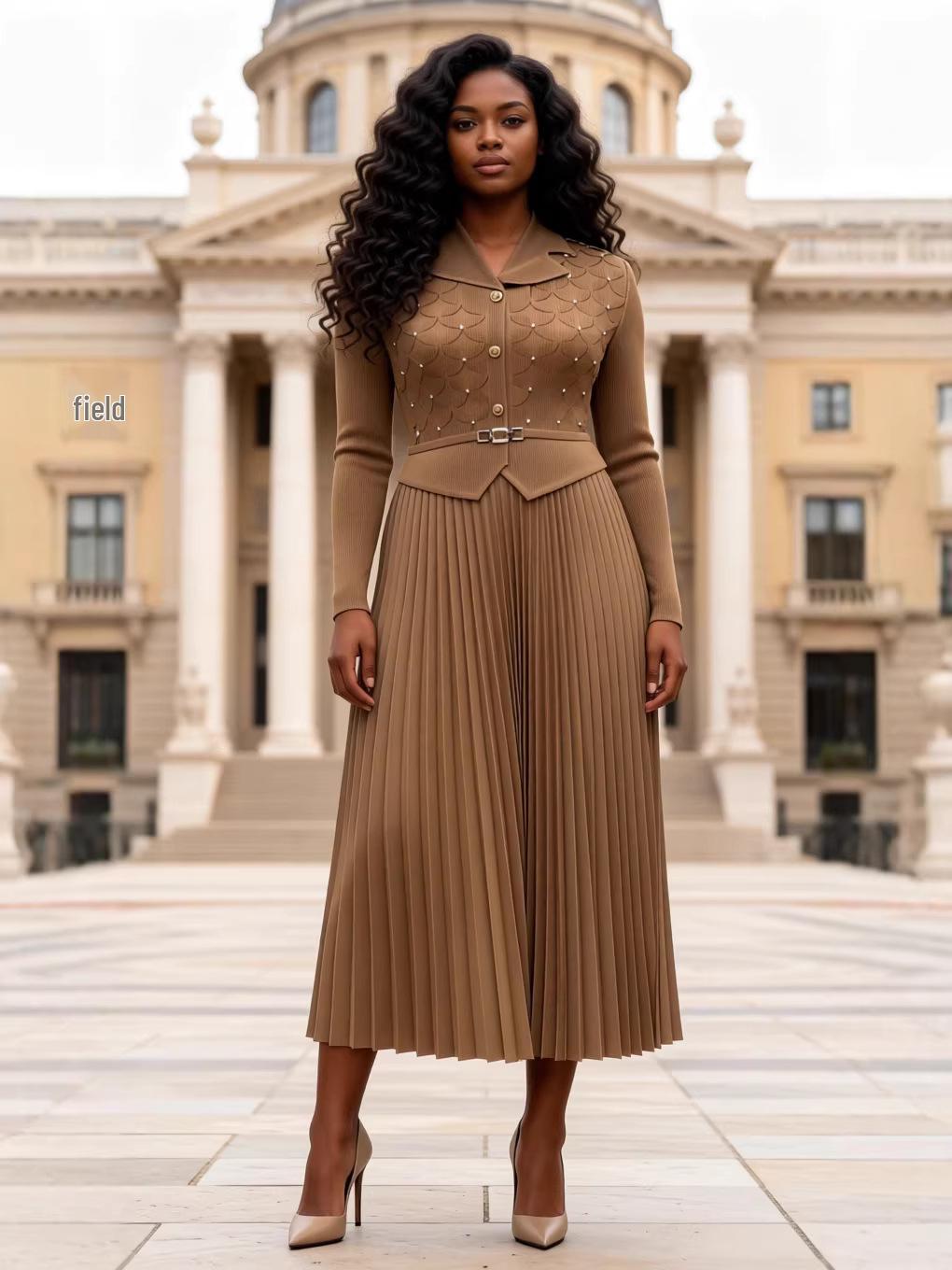 Elegant Plus Size Pure Color Beaded Dress with Miyake Pleats One Size (40-100kg) верблюд
Elegant Plus Size Pure Color Beaded Dress with Miyake Pleats One Size (40-100kg) верблюд