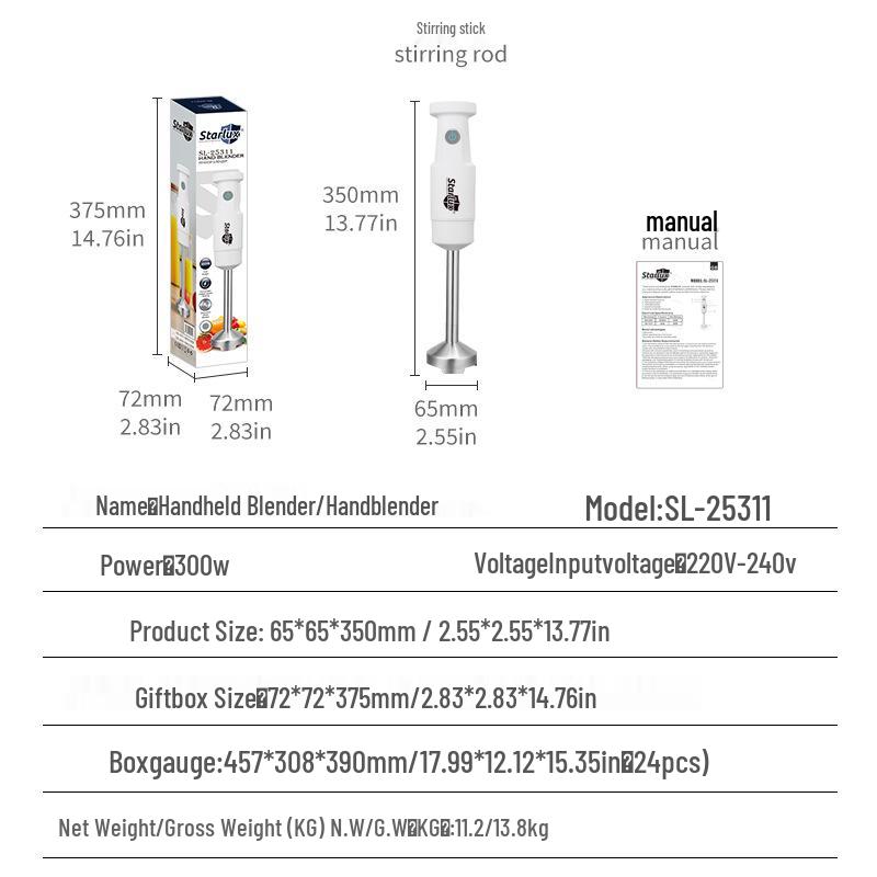 Starlux EU Standard Handheld Immersion Blender - Baby Food Maker EU Standard 220V
Starlux EU Standard Handheld Immersion Blender - Baby Food Maker EU Standard 220V
