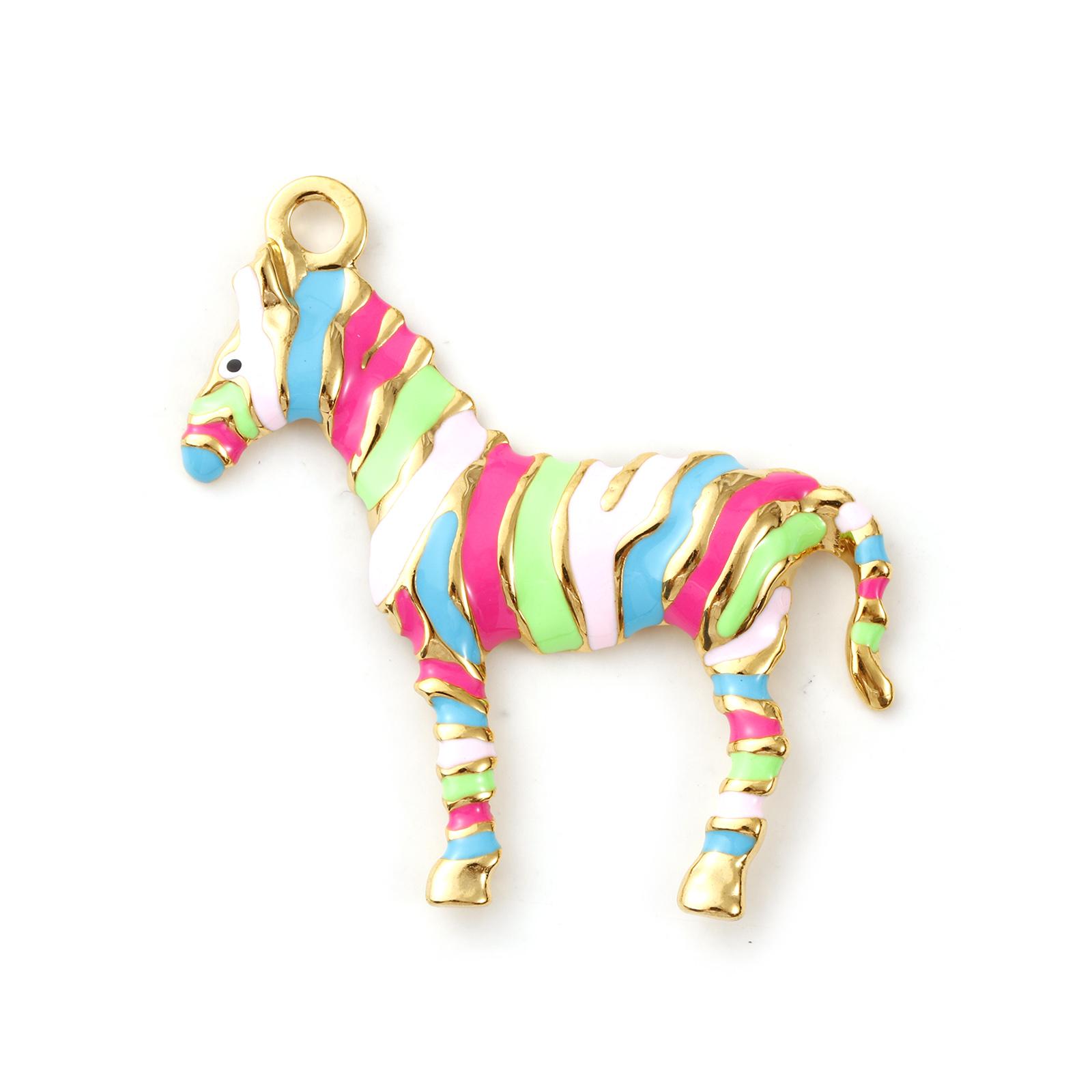 304 Stainless Steel Pendants 18K Gold Plated Enamel Horse Animal Stripe Charms For DIY Necklace Jewelry 4.3cm x 4.2cm, 1 Piece
304 Stainless Steel Pendants 18K Gold Plated Enamel Horse Animal Stripe Charms For DIY Necklace Jewelry 4.3cm x 4.2cm, 1 Piece