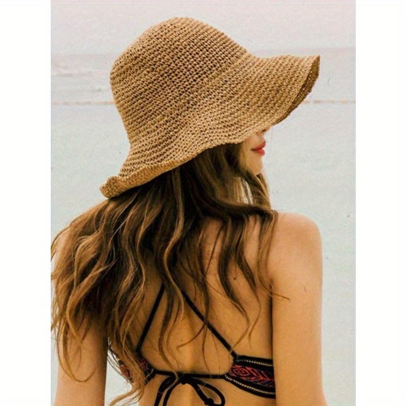 Универсальная складная женская шляпа из соломы цвета хаки, летняя шляпа для защиты от солнца для улицы, шляпа для отпуска в корейском стиле для пляжа one-size хаки