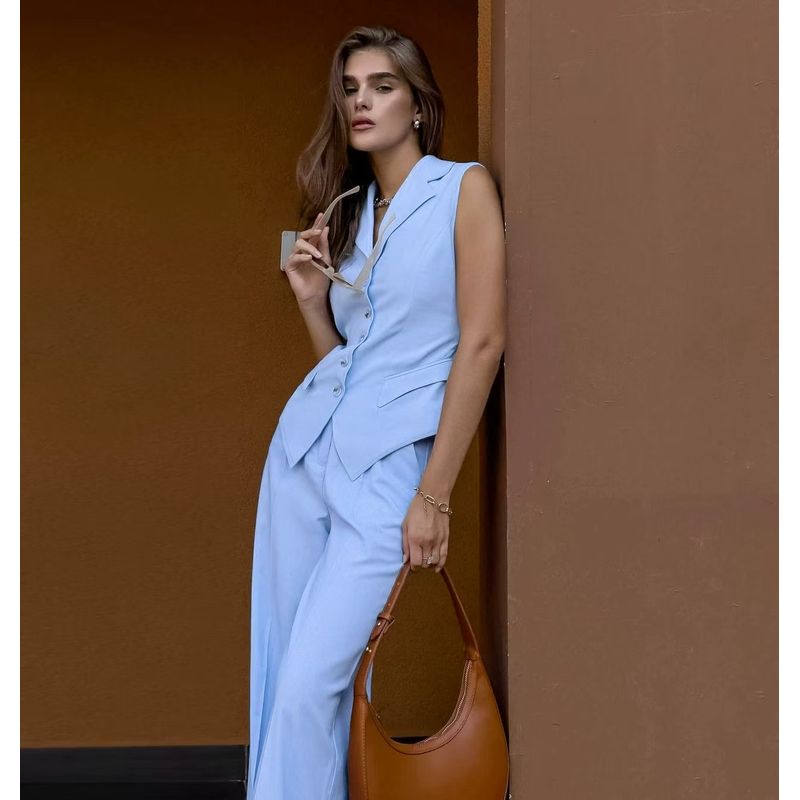 European and American New Sleeveless Vest Top Wide Leg Pants Two-Piece Tank Top Wide Leg Pants Set Blue M
European and American New Sleeveless Vest Top Wide Leg Pants Two-Piece Tank Top Wide Leg Pants Set Blue M