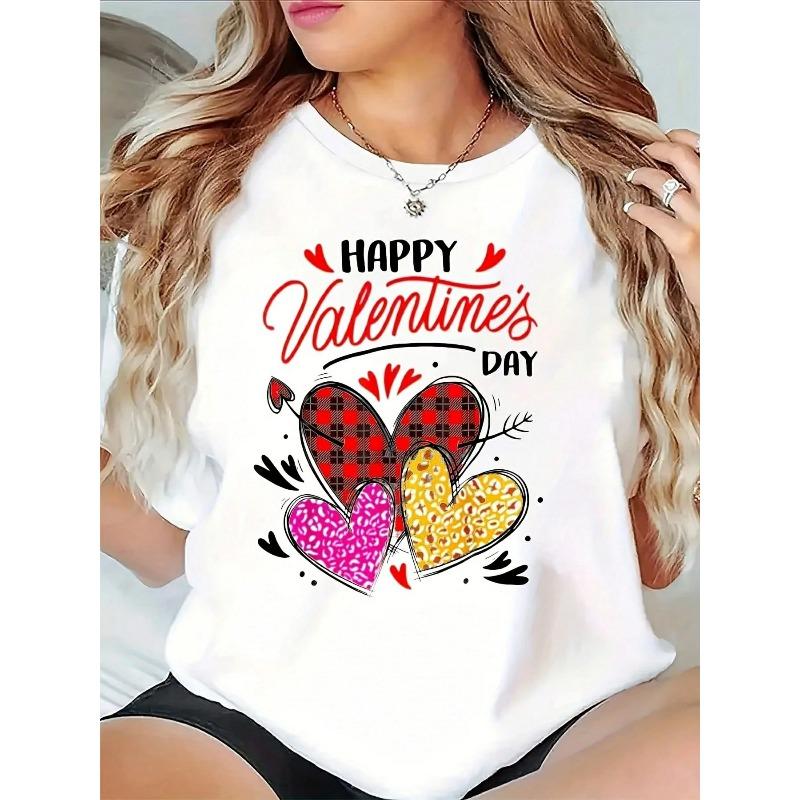 European Size Women S Valentine S Day T-Shirt - Cute Heart Print with Happy Valentine S Lettering & Colorful Hearts, Short Sleeve Round Neck 4XL
European Size Women S Valentine S Day T-Shirt - Cute Heart Print with Happy Valentine S Lettering & Colorful Hearts, Short Sleeve Round Neck 4XL