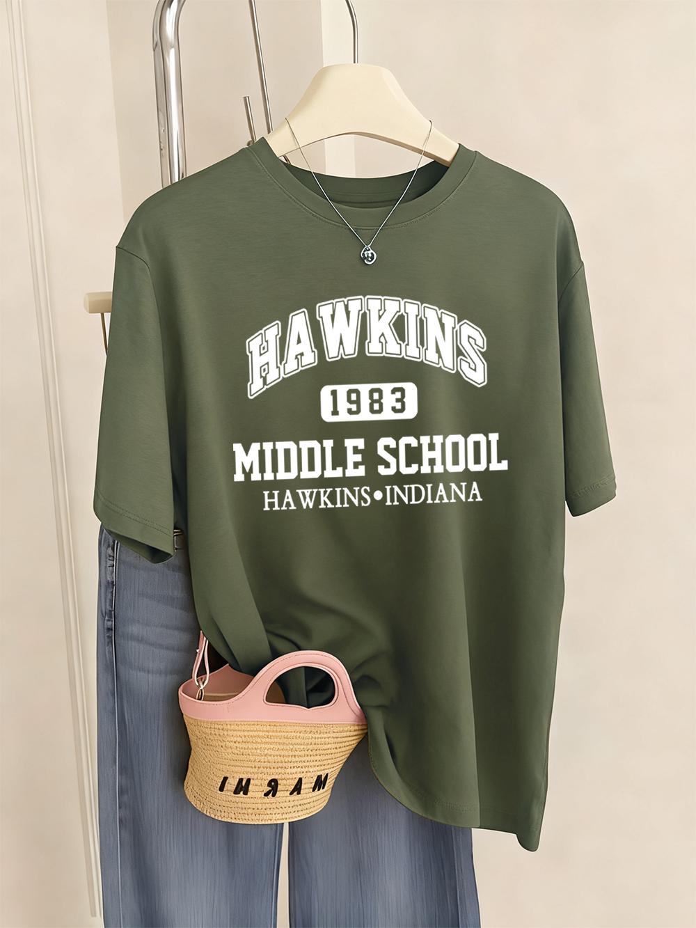 Hawkins 1983 Middle School Prints TShirts Womens Summer Basic T Shirts ONeck Soft Short Sleeve Tops Casual Loose Woman Clothes S
Hawkins 1983 Middle School Prints TShirts Womens Summer Basic T Shirts ONeck Soft Short Sleeve Tops Casual Loose Woman Clothes S