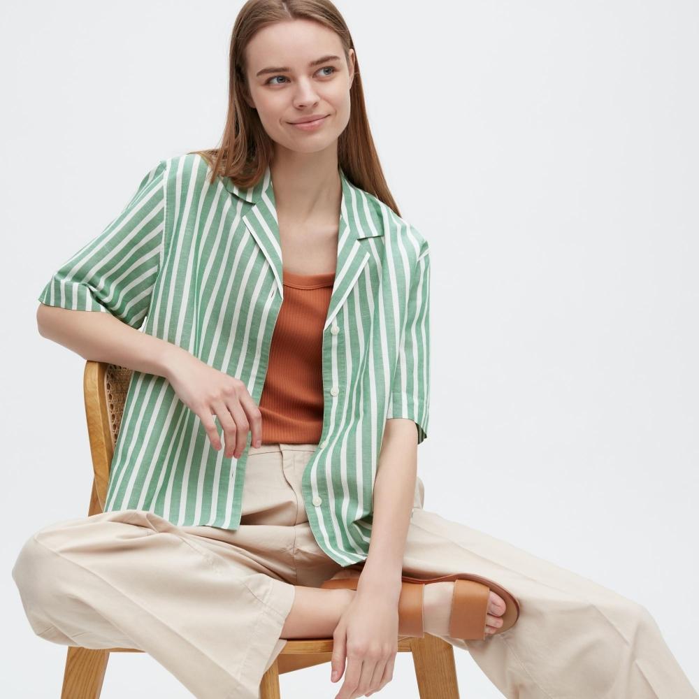 UNIQLO JAPAN Рубашка из смесовой льняной ткани в полоску с открытым воротником и короткими рукавами
UNIQLO JAPAN Рубашка из смесовой льняной ткани в полоску с открытым воротником и короткими рукавами