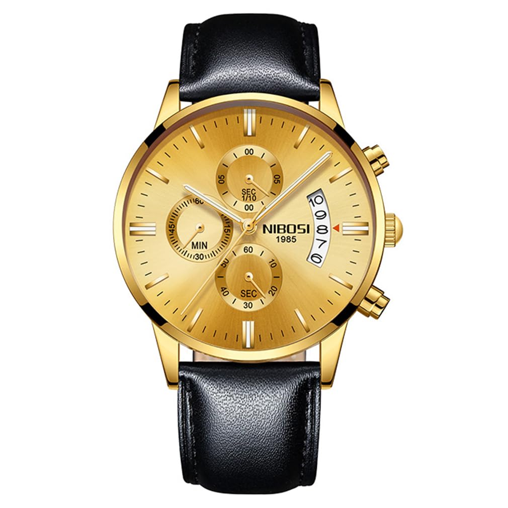 NIBOSI Men s Watch, Black Leather Strap, Chronograph, Waterproof, Analog, Business, Stylish, Casual, Big Face, Gold, Luxury, Gift for Men
NIBOSI Men s Watch, Black Leather Strap, Chronograph, Waterproof, Analog, Business, Stylish, Casual, Big Face, Gold, Luxury, Gift for Men