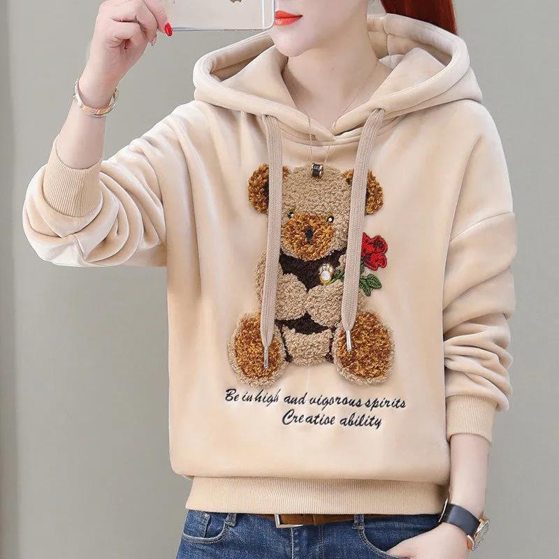 Women s Fall Winter Fleece Hoodie, Cute Bear Embroidery Rose Print Pullover, Casual Loose Fit Korean Style Warm Hooded Sweatshirt for Ladies 3XL
Women s Fall Winter Fleece Hoodie, Cute Bear Embroidery Rose Print Pullover, Casual Loose Fit Korean Style Warm Hooded Sweatshirt for Ladies 3XL
