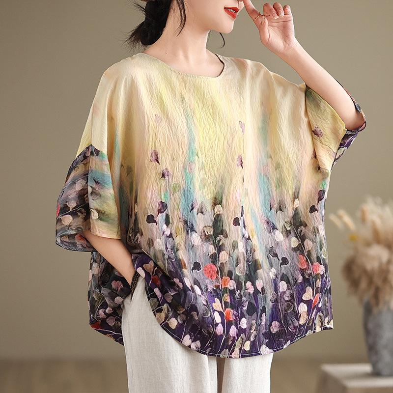 Свободные блузки больших размеров летние из конопли и хлопка в этническом стиле с рукавами летучая мышь, корейская футболка с круглым вырезом для женщин One Size жёлтый
Свободные блузки больших размеров летние из конопли и хлопка в этническом стиле с рукавами летучая мышь, корейская футболка с круглым вырезом для женщин One Size жёлтый