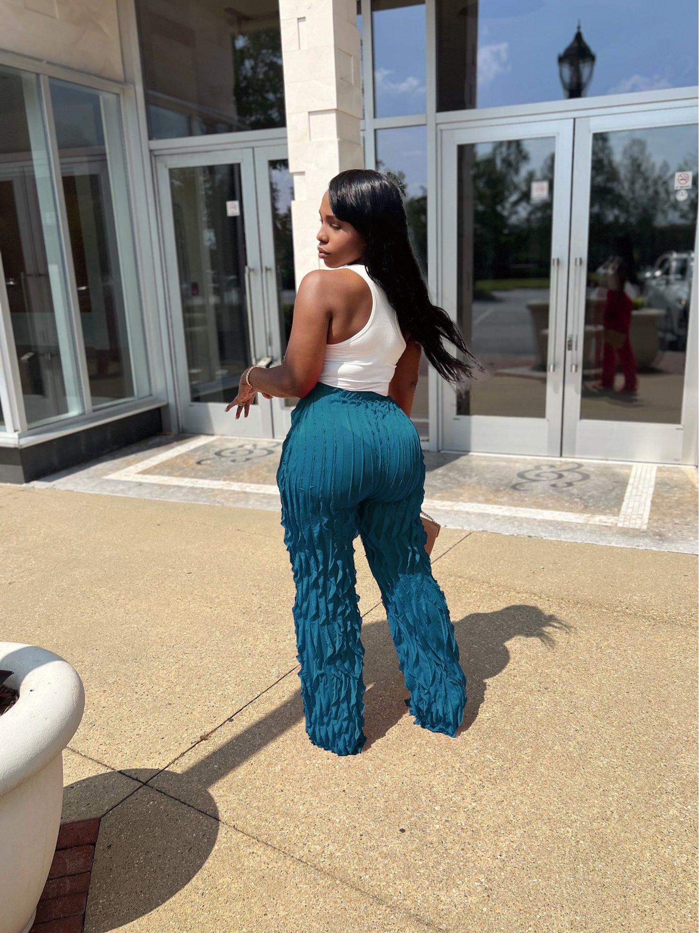 Y1260 Жіночі сітчасті штани з хвилястим візерунком, рюшами, високою талією та широкими штанинами
Y1260 Жіночі сітчасті штани з хвилястим візерунком, рюшами, високою талією та широкими штанинами