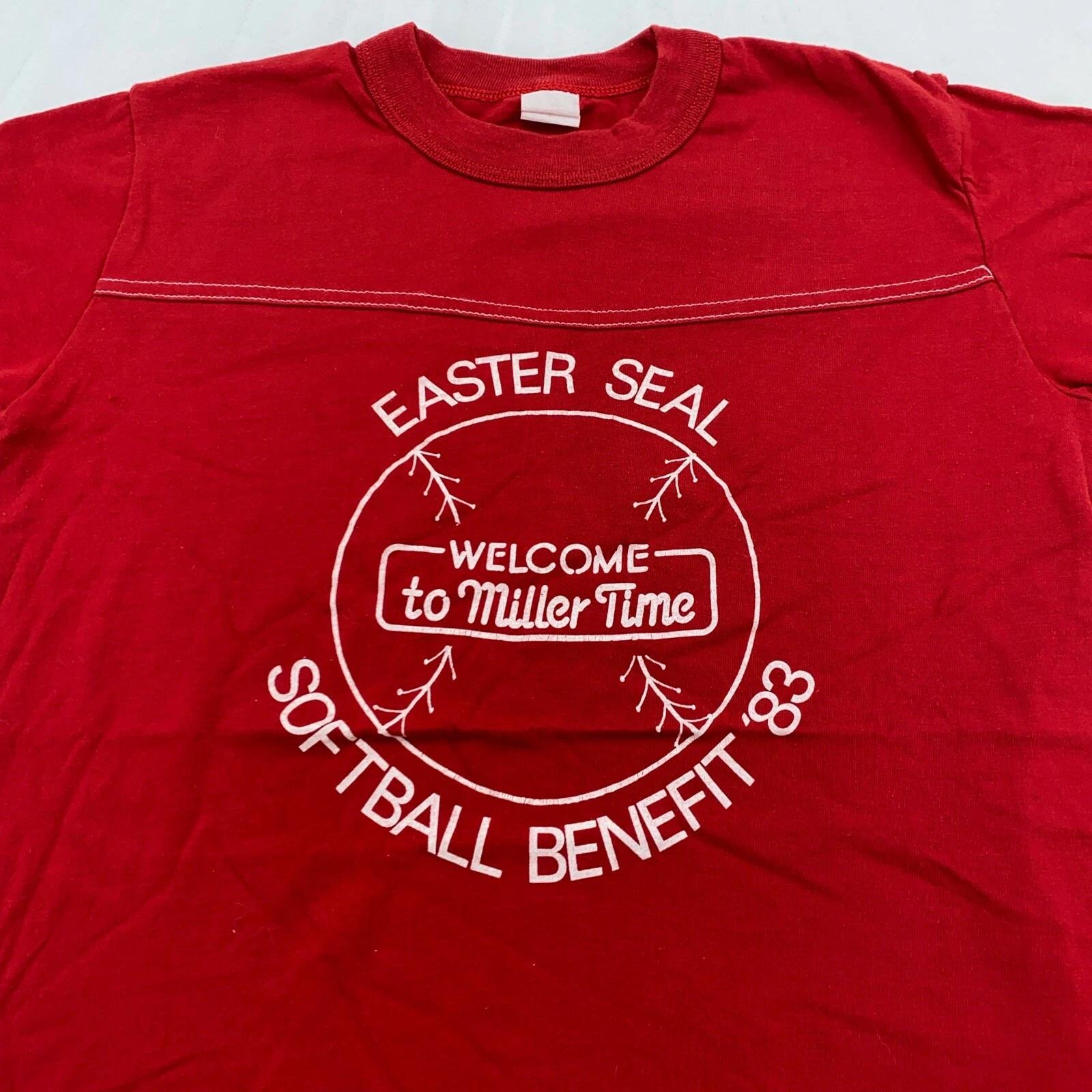 vintage 80s EASTER SEAL SOFTBALL BENEFIT MILLER BEER T-Shirt 2XS/XS XL
vintage 80s EASTER SEAL SOFTBALL BENEFIT MILLER BEER T-Shirt 2XS/XS XL
