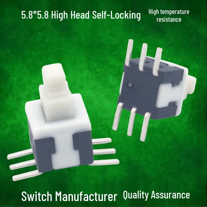 High-Temperature Resistant 6-Pin SMD 5.8x5.8 Self-Locking/Non-Locking Switch with Tall Actuator
High-Temperature Resistant 6-Pin SMD 5.8x5.8 Self-Locking/Non-Locking Switch with Tall Actuator