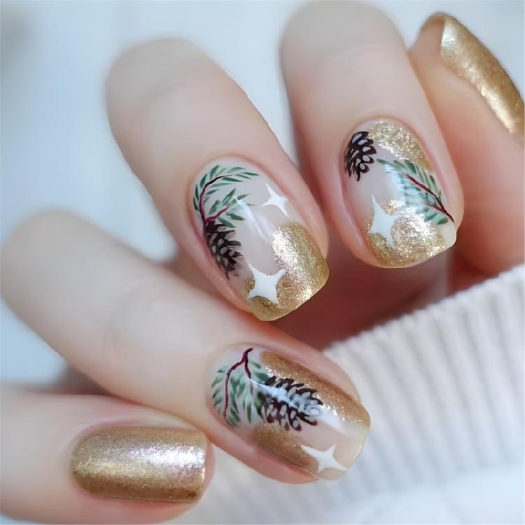 Christmas Artificial Nail Christmas Leaves Press On Nail Short Square False Nail Glittering Full Cover Stick on Nail 1
Christmas Artificial Nail Christmas Leaves Press On Nail Short Square False Nail Glittering Full Cover Stick on Nail 1