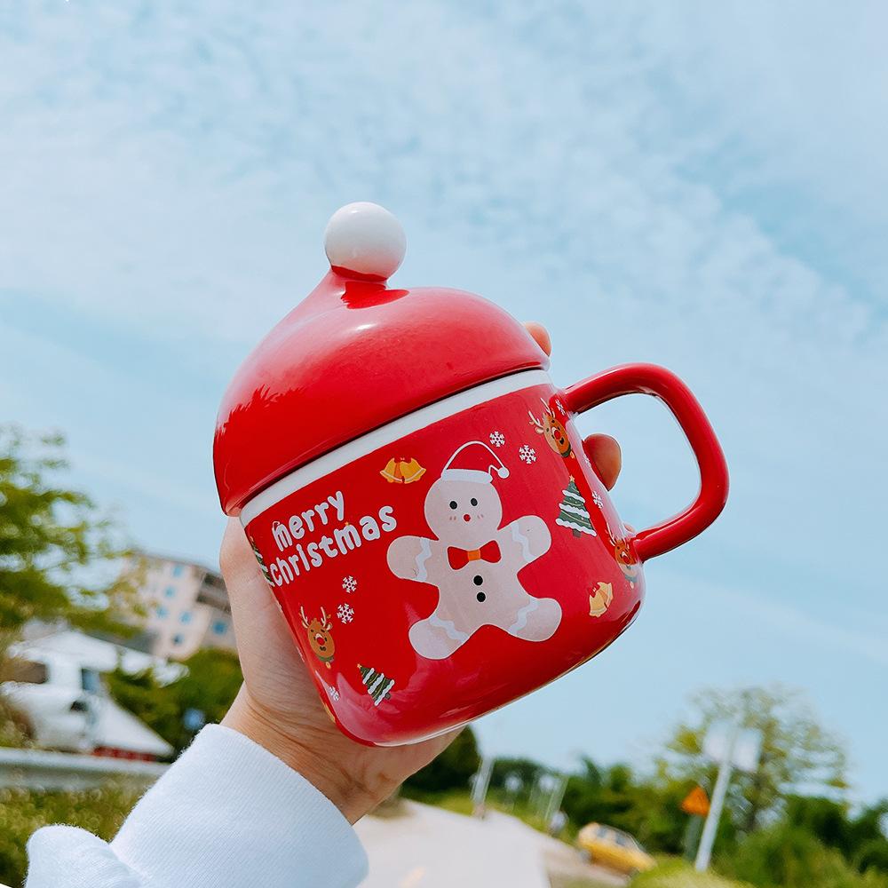 Кружка Рождество Санта Клаус Керамическая чашка с крышкой Мультяшная шляпа Чашка для воды Студент Хороший внешний вид Подарок 401-500ml