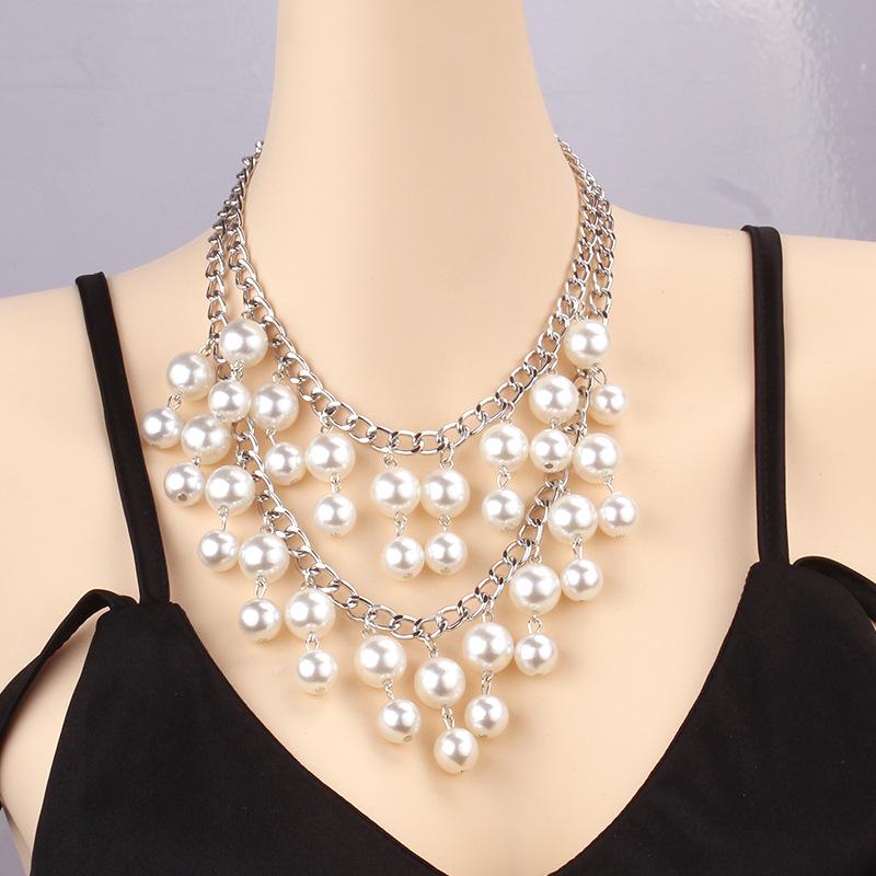 European-American Double-Layered Exaggerated Tassel Necklace with Large Faux Pearls - Short Choker for Women
European-American Double-Layered Exaggerated Tassel Necklace with Large Faux Pearls - Short Choker for Women