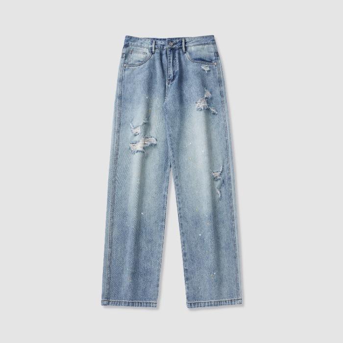 Американские рваные джинсы для мужчин, новый стиль драпированные прямые и слегка расклешенные, с дизайном в виде брызг краски, повседневные брюки 38
Американские рваные джинсы для мужчин, новый стиль драпированные прямые и слегка расклешенные, с дизайном в виде брызг краски, повседневные брюки 38