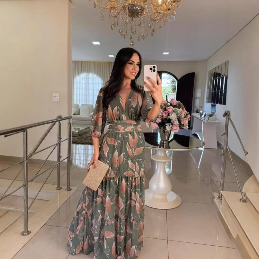 Elegant Leaf Print Maxi Dress V Neck 3/4 Sleeve High Waist Tiered Ruffle Hem Boho Casual Vacation Party Daily Wear Women s Long Dress S зелёный
Elegant Leaf Print Maxi Dress V Neck 3/4 Sleeve High Waist Tiered Ruffle Hem Boho Casual Vacation Party Daily Wear Women s Long Dress S зелёный