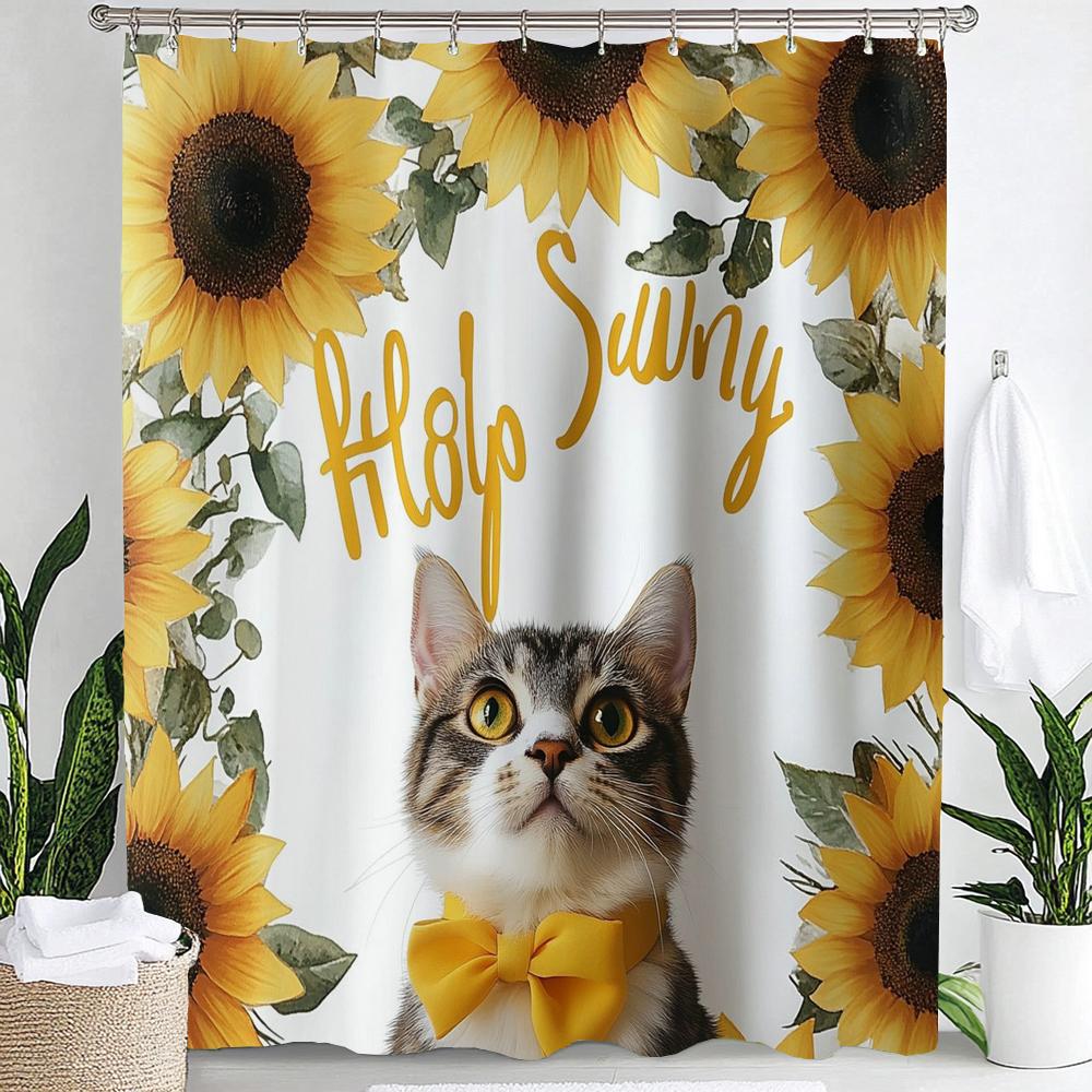 Yellow Flowers Sunflowers And Lovely Cat Shower Curtain, Bathroom Decorative Shower Curtain, Home Floral Curtain With Hooks W60H190(CM)-1 Pcs
Yellow Flowers Sunflowers And Lovely Cat Shower Curtain, Bathroom Decorative Shower Curtain, Home Floral Curtain With Hooks W60H190(CM)-1 Pcs