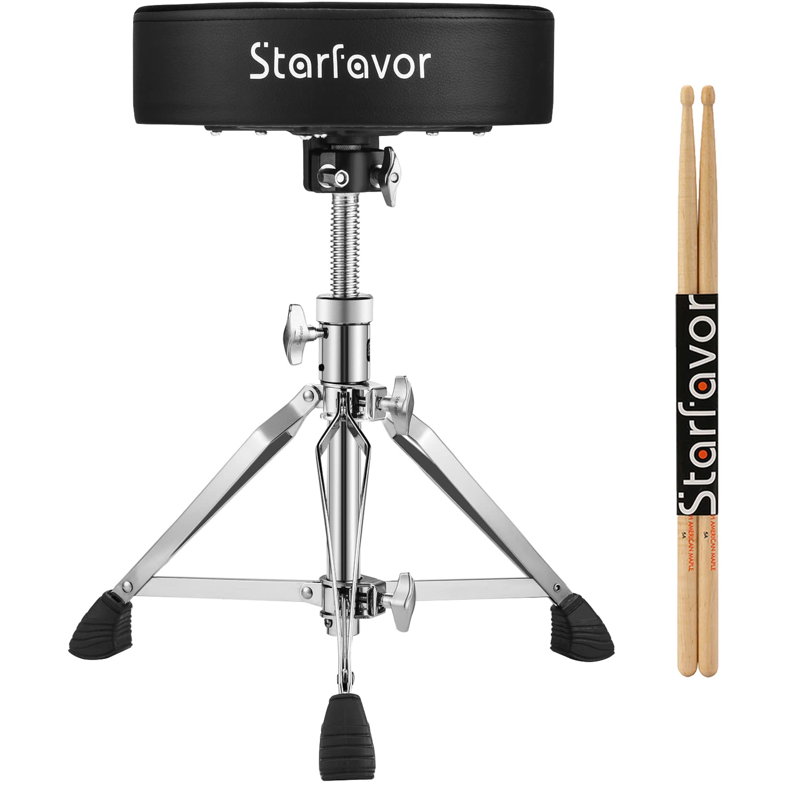 Starfavor Drum Throne Rotating Height Adjustable Padded Seat Drum Stool Double Brace Design Drum Chair Stable Durable with 5A Drumsticks ST-400B
Starfavor Drum Throne Rotating Height Adjustable Padded Seat Drum Stool Double Brace Design Drum Chair Stable Durable with 5A Drumsticks ST-400B