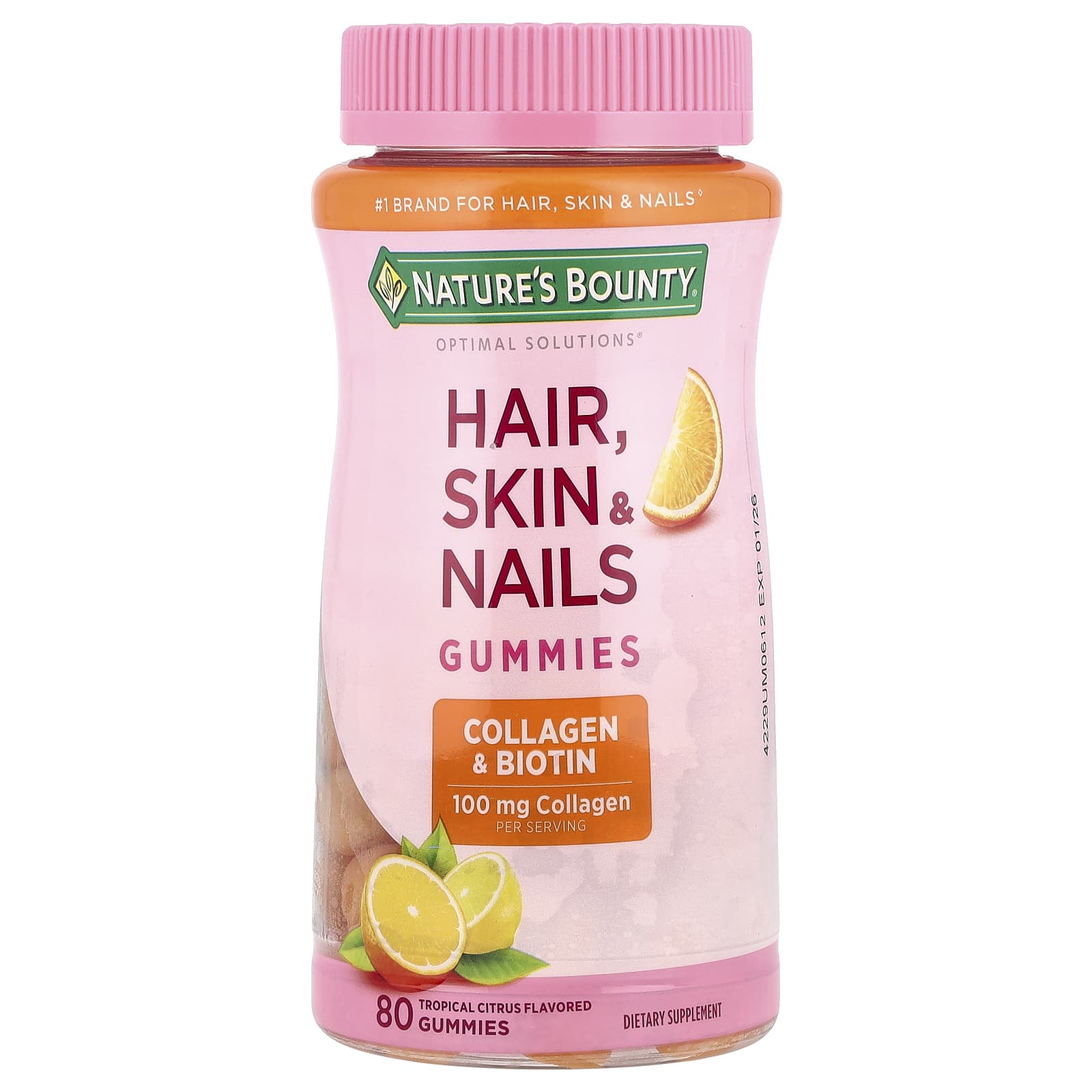 Nature S Bounty, Optimal Solutions®, Hair, Skin, Nails Gummies, Collagen & Biotin, Tropical Citrus, 80 Gummies
Nature S Bounty, Optimal Solutions®, Hair, Skin, Nails Gummies, Collagen & Biotin, Tropical Citrus, 80 Gummies