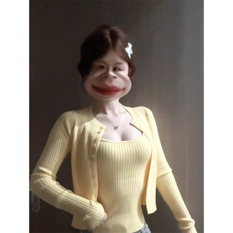 Korean Series Pure Desire Gyaru Yellow Knit cardigan with Sling Two-piece Set Women Spring and Autumn All-Matching Slim fit Slimming Top Fashion Yellow Two-piece set L
Korean Series Pure Desire Gyaru Yellow Knit cardigan with Sling Two-piece Set Women Spring and Autumn All-Matching Slim fit Slimming Top Fashion Yellow Two-piece set L