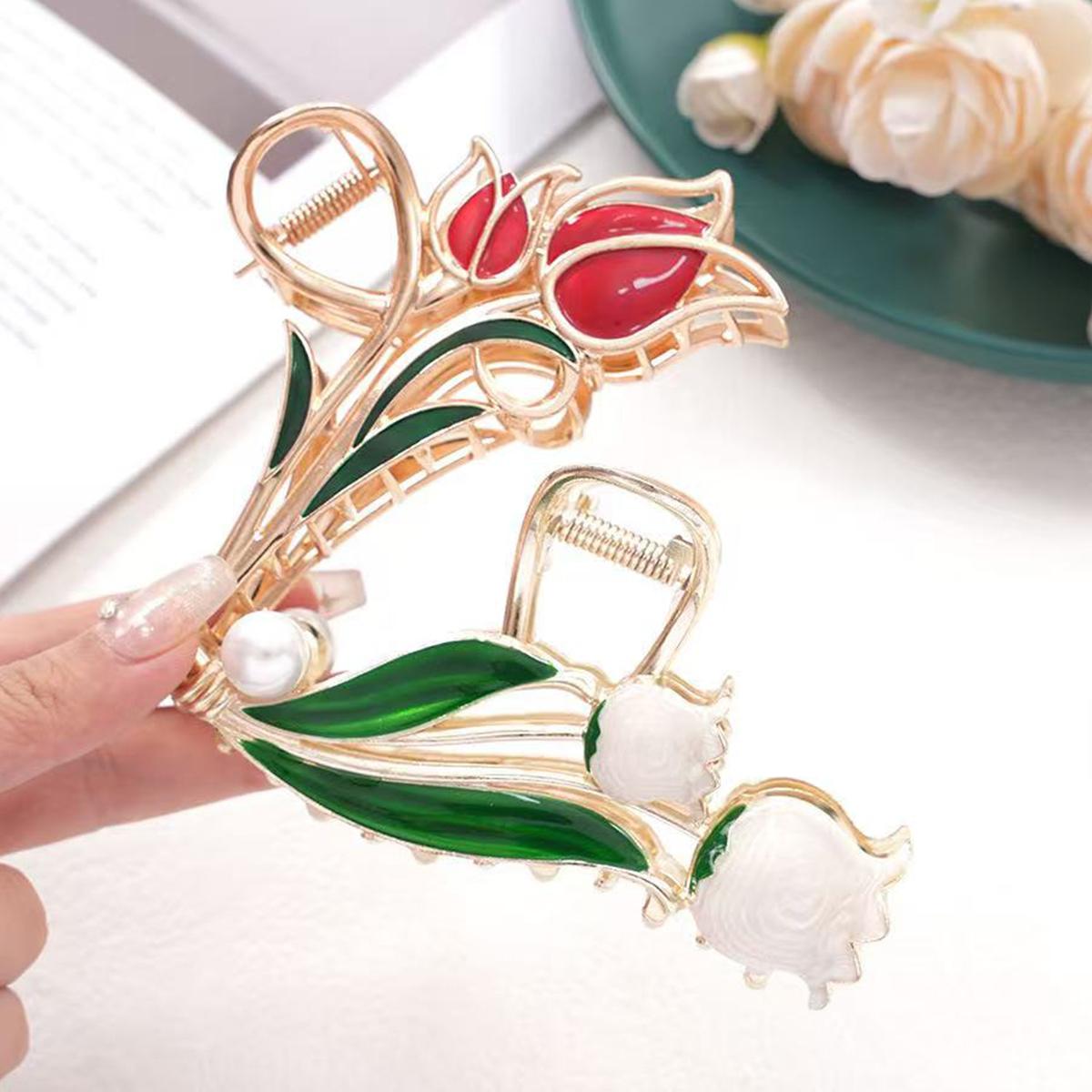1pc elegant dripping process red tulip white lily of the valley large alloy hair catch, strong fixing shark clip
1pc elegant dripping process red tulip white lily of the valley large alloy hair catch, strong fixing shark clip