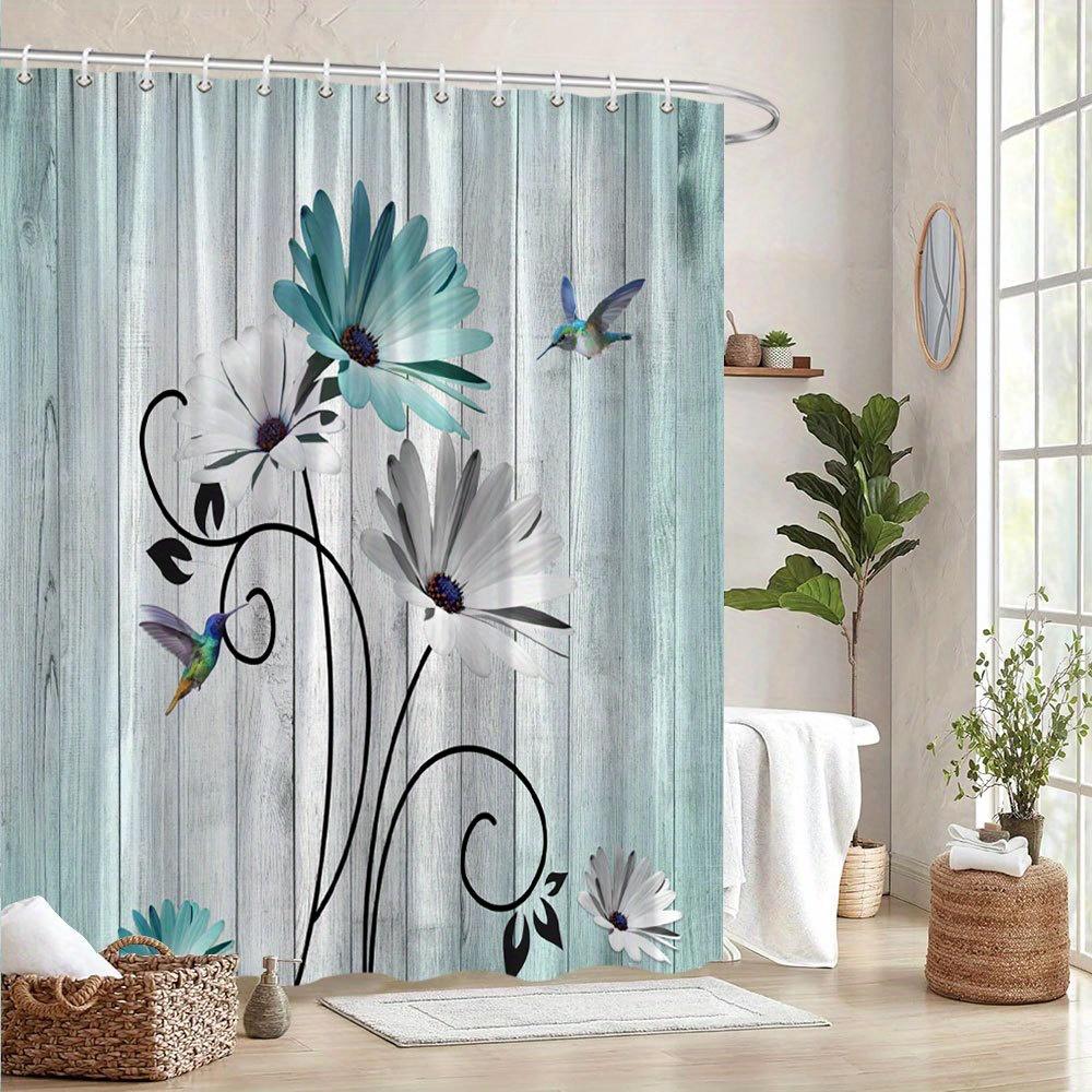 1 Цветочная шторка для душа с колибри - Яркие белые и светло-голубые цветы с черными вьющимися лозами, 70x70 дюймов, полиэстеровая ткань 90X180cm
1 Цветочная шторка для душа с колибри - Яркие белые и светло-голубые цветы с черными вьющимися лозами, 70x70 дюймов, полиэстеровая ткань 90X180cm