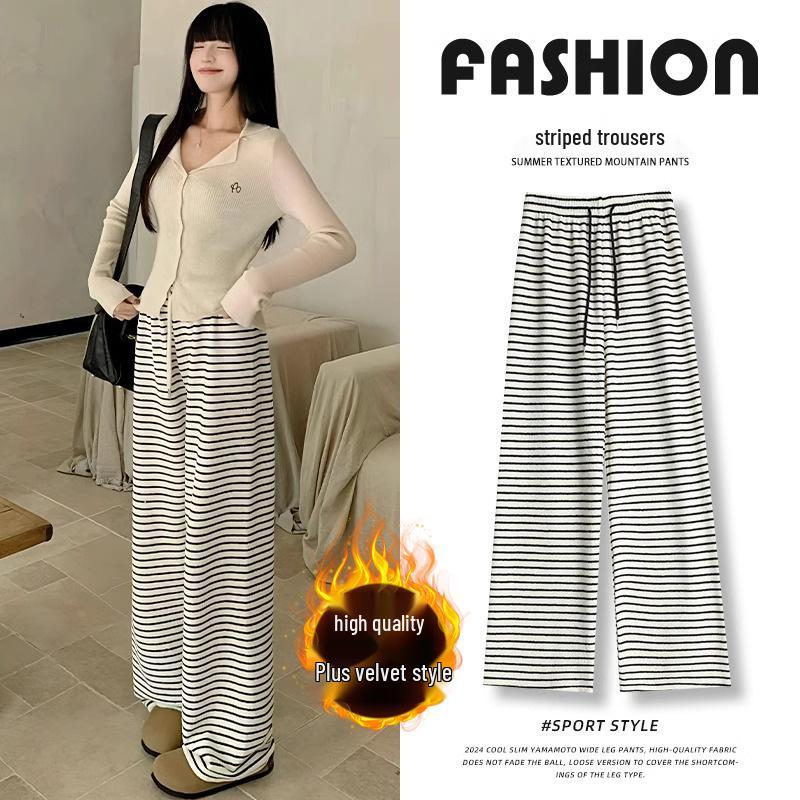 Petite 145 Fleece Striped Wide-Leg Pants - Autumn/Winter High-Waist Casual Black regular autumn-spring
Petite 145 Fleece Striped Wide-Leg Pants - Autumn/Winter High-Waist Casual Black regular autumn-spring