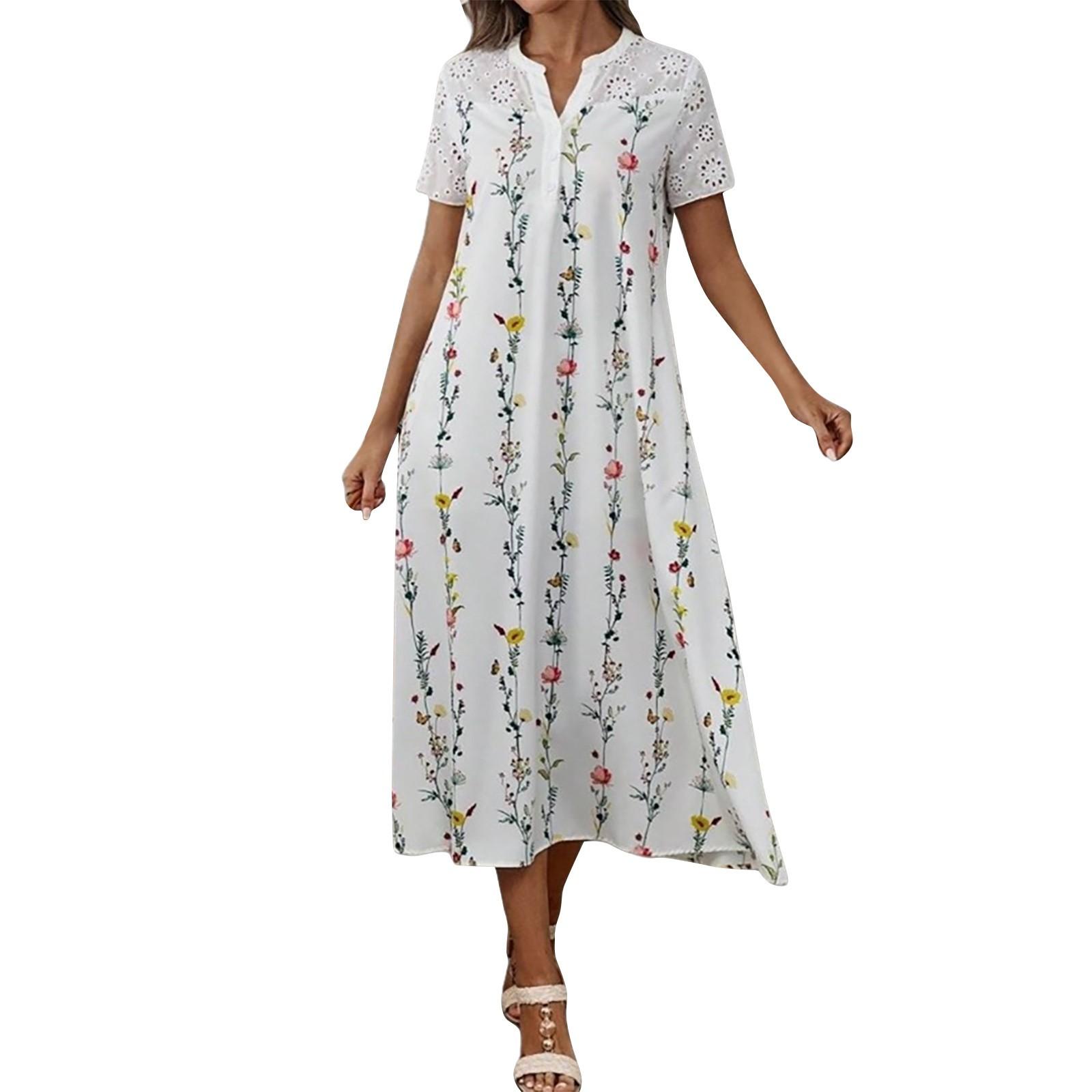 Женское повседневное платье миди с коротким рукавом и V-образным вырезом с цветочным принтом S белый
Женское повседневное платье миди с коротким рукавом и V-образным вырезом с цветочным принтом S белый