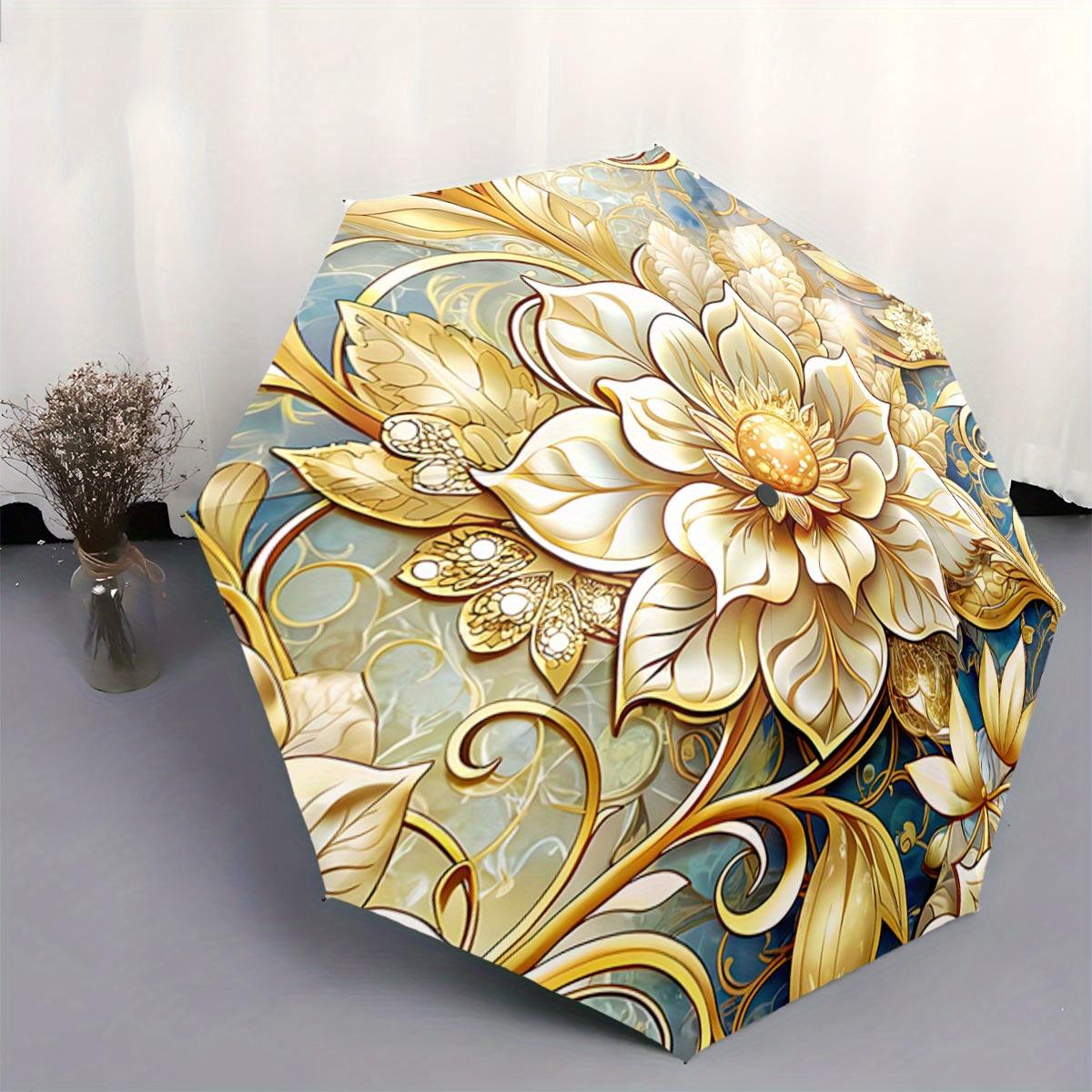 Automatic Folding Umbrella Golden floral design on a background. Portable collapsible design, casual outdoor accessory, for a Iron&8K
Automatic Folding Umbrella Golden floral design on a background. Portable collapsible design, casual outdoor accessory, for a Iron&8K