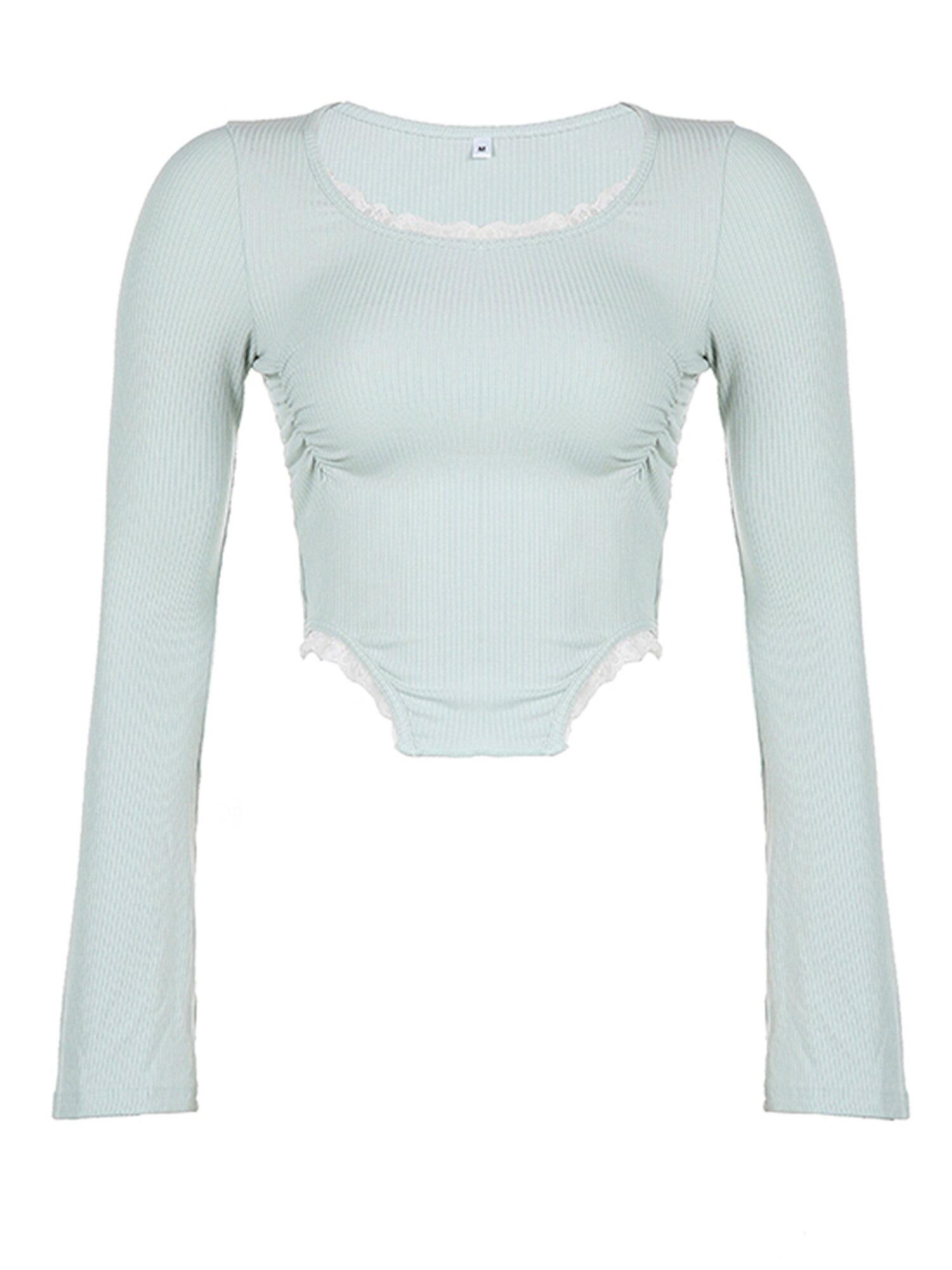 Women s Fashion Slim Cropped Tops Lace Ribbed Patchwork Flare Long Sleeve Round-Neck Show Navel T-Shirt L синій
Women s Fashion Slim Cropped Tops Lace Ribbed Patchwork Flare Long Sleeve Round-Neck Show Navel T-Shirt L синій