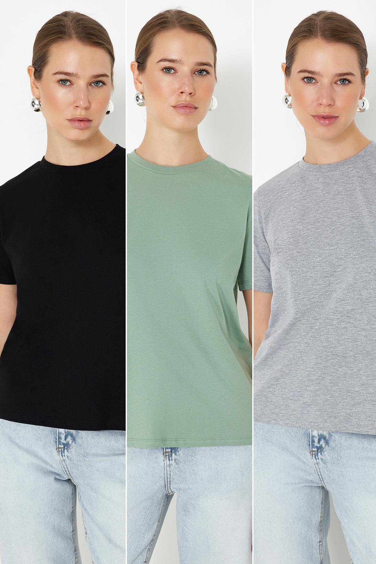 Women s Fashion New T-Shirt Black-Grey Melange-Mint Pack of 3 100% Cotton Crew Neck Regular Fit Knitted T-Shirt
Women s Fashion New T-Shirt Black-Grey Melange-Mint Pack of 3 100% Cotton Crew Neck Regular Fit Knitted T-Shirt