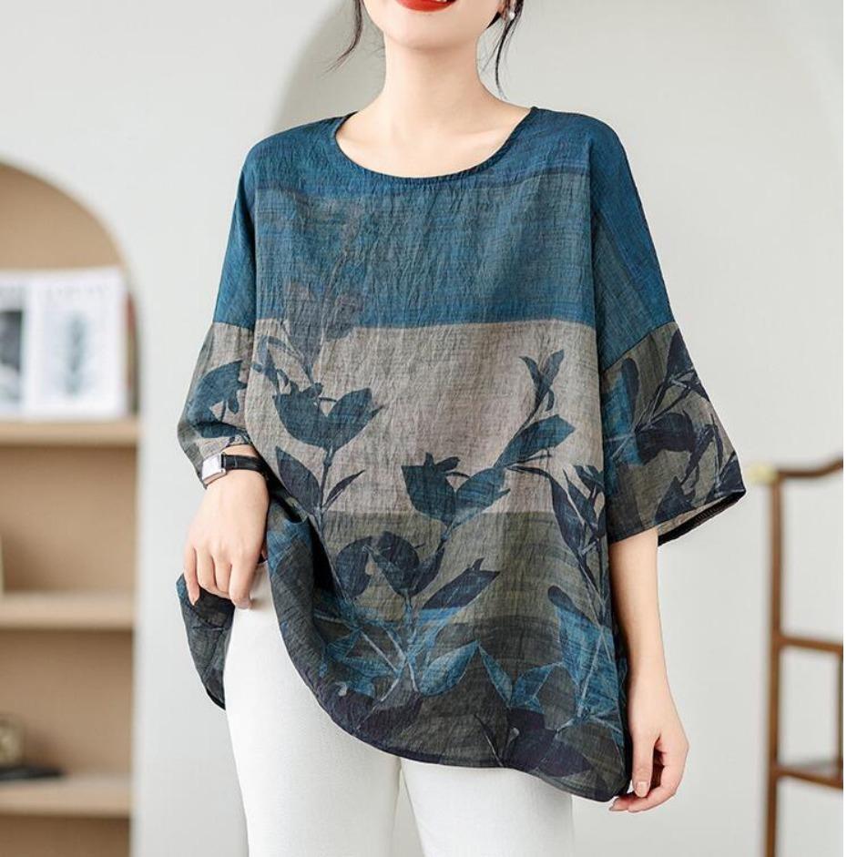 Summer Hemp Cotton Blouse EthnicStyle Bat Sleeve Loose Oversized Round Neck T-shirt Casual Comfortable for Women One size fits all
Summer Hemp Cotton Blouse EthnicStyle Bat Sleeve Loose Oversized Round Neck T-shirt Casual Comfortable for Women One size fits all