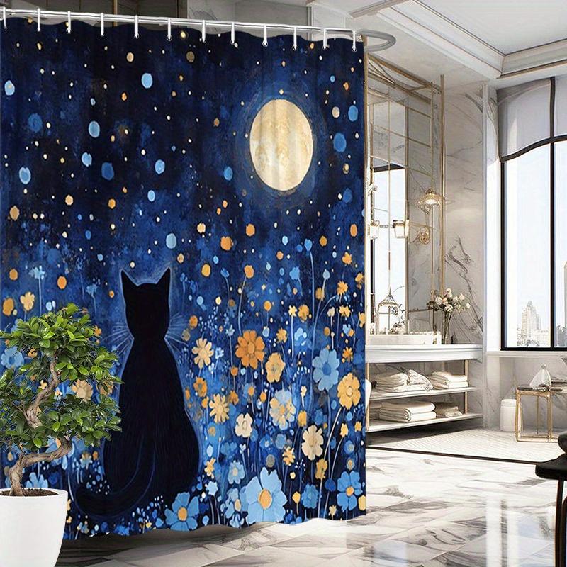 1Pc Black Cat Silhouette Shower Curtain With Starry Night Sky & Floral Design - Polyester Bathroom Decor, Includes 12 Hooks, W60H190(CM)-1 Pcs
1Pc Black Cat Silhouette Shower Curtain With Starry Night Sky & Floral Design - Polyester Bathroom Decor, Includes 12 Hooks, W60H190(CM)-1 Pcs
