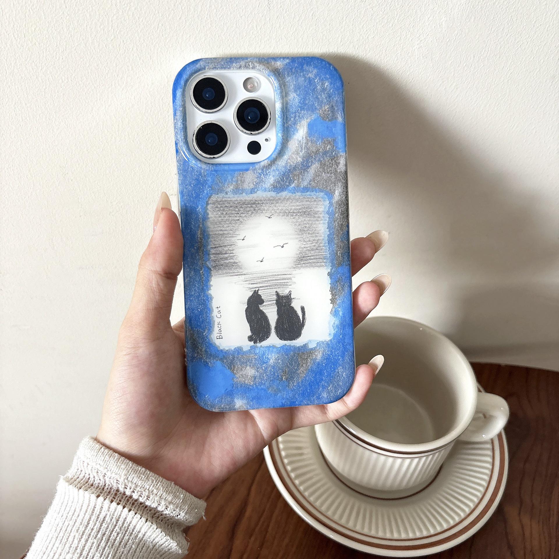 Korean Style Blue Graffiti Black Cat Phone Case for iPhone 17 Pro Max / 16 / 15 with Chain for Women iPhone 16
Korean Style Blue Graffiti Black Cat Phone Case for iPhone 17 Pro Max / 16 / 15 with Chain for Women iPhone 16