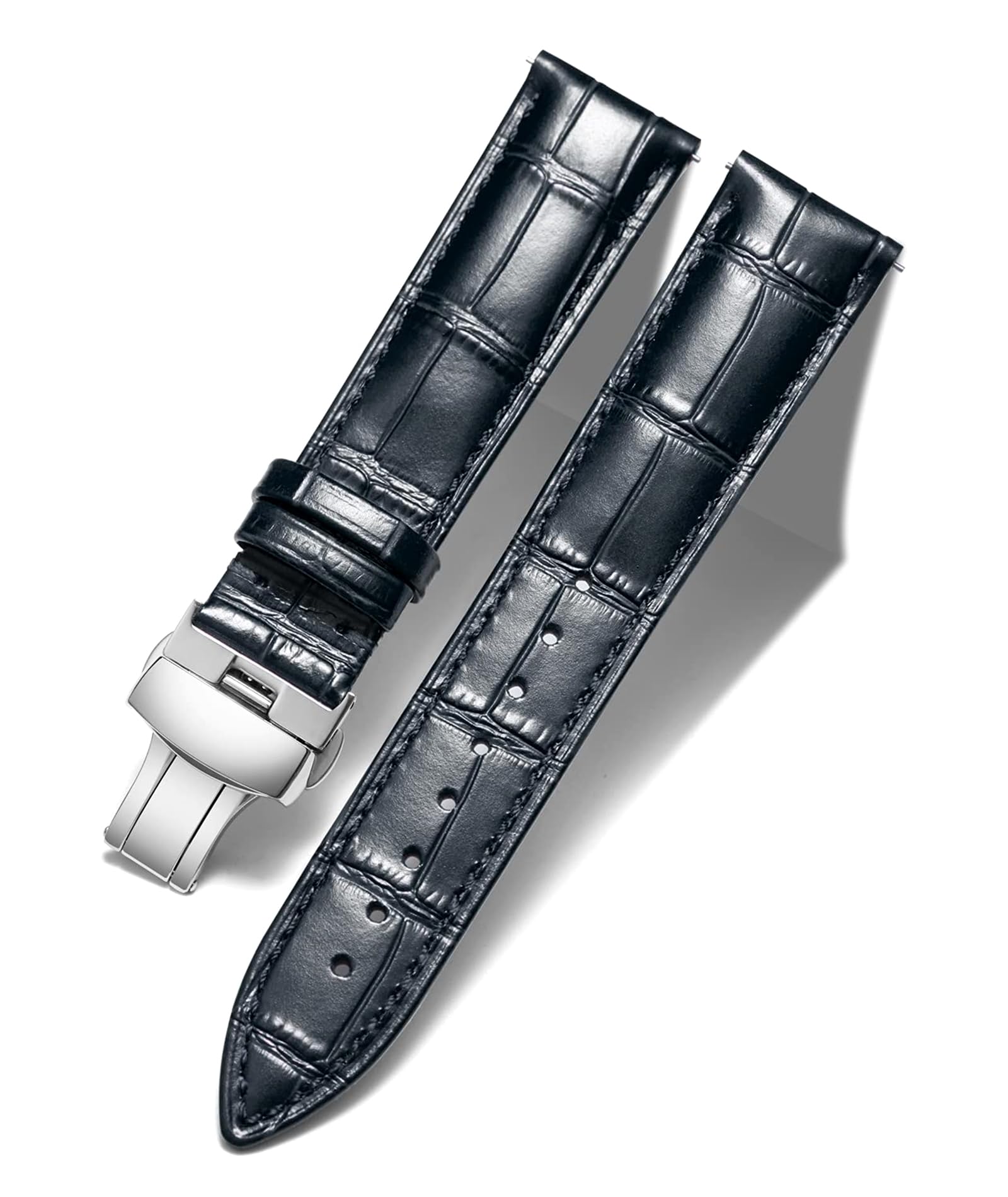 BINLUN Часы из натуральной кожи Натуральная телячья кожа со змеиным узором 10 12 размеров Ремешок с пряжкой, Замена, Кожа, Узор, Унисекс, Цвета, чёрный